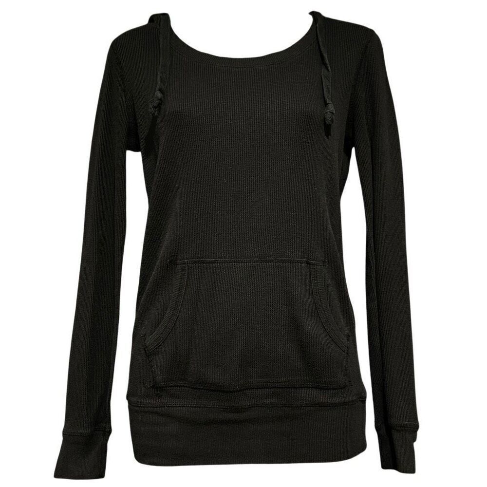 SO Black Long Sleeve Waffle-Knit Thermal Hoodie Girl’s Large